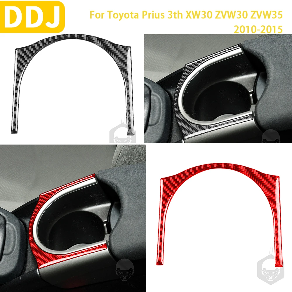 For Toyota Prius XW30 ZVW30 ZVW35 2010-2015 Accessories Carbon Fiber Car Interior Armrest Panel Cup Holder Frame Cover Sticker