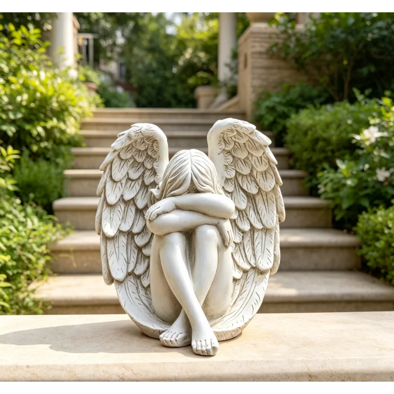 Vintage Resin Angel Sculpture Garden Statue Retro Art Craft Ornament For Patio, Yard And Outdoor Home Decor