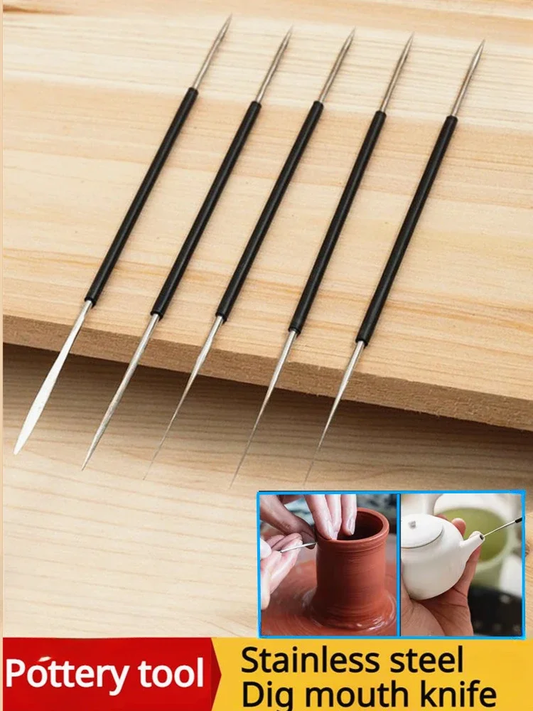 Pottery Tools Dig Mouth Knife Stainless Steel Dual Head Pottery Needle DIY Purple Clay Teapot Punching Hole Carve Ceramic Tools