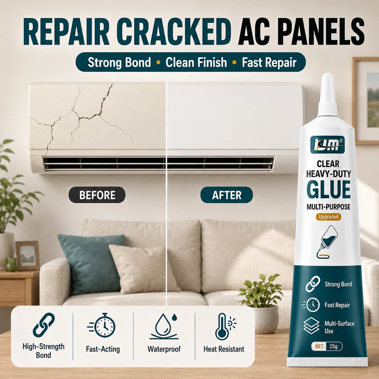 Clear Heavy Duty Repair Glue 25ml Waterproof Heat Resistant Adhesive for Car Bumper Headlight AC Panel Ceramic Metal Crack Fix