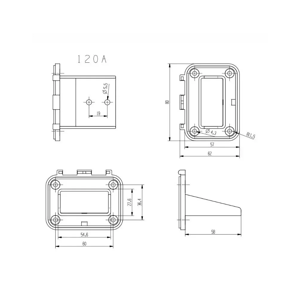 120A PER Anderson Spina Staffa per montaggio a incasso Staffa per pannello in plastica con coperchio per roulotte 2 punti Parti di navi per automobili