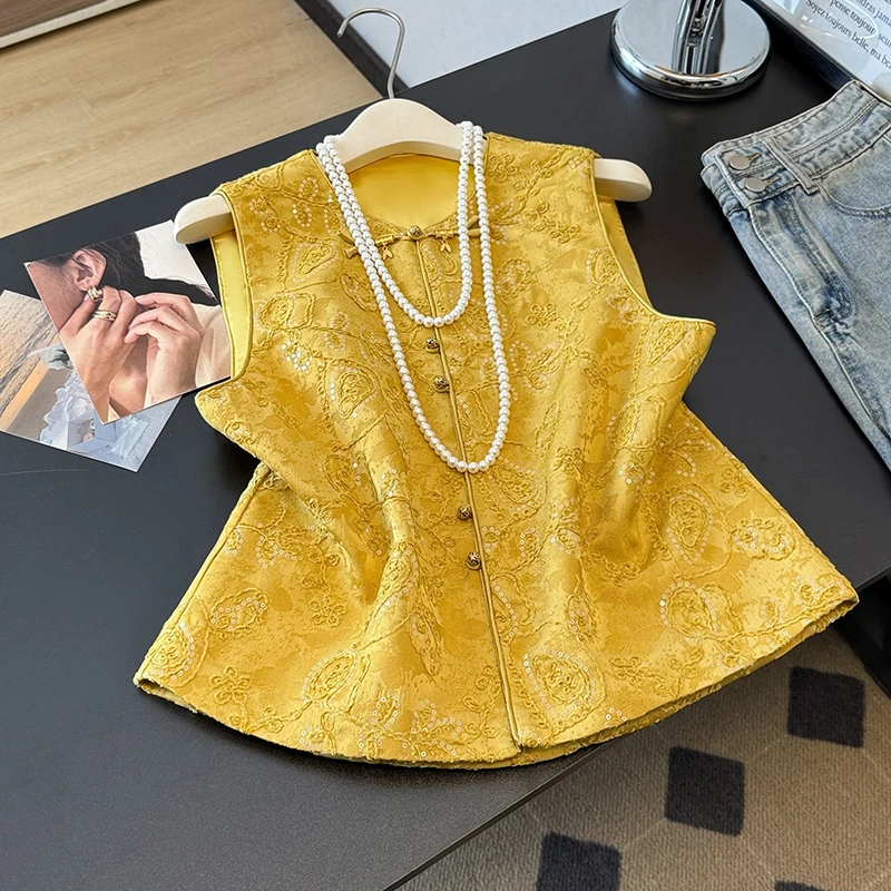 New Chinese Style Heavy Embroidery Jacket Sleeveless Top Women's Fashion Outerwear Spring Collection Premium Quality Vest