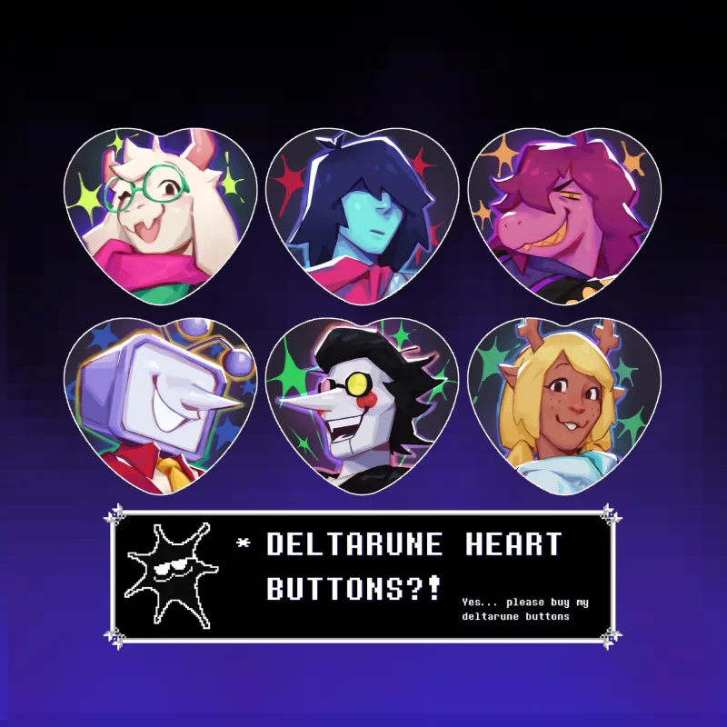 Deltarune Heart Buttons Set - Ralsei Kris Susie Spamton Jevil Noelle Anime Game Character Pin Badge Collection Gift for Fans