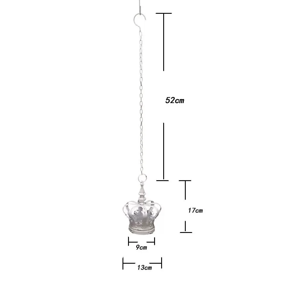 Hanging Crown Candle Holder, Antique White Distressed Iron, Vintage Style with Chain, 9cm x 17cm