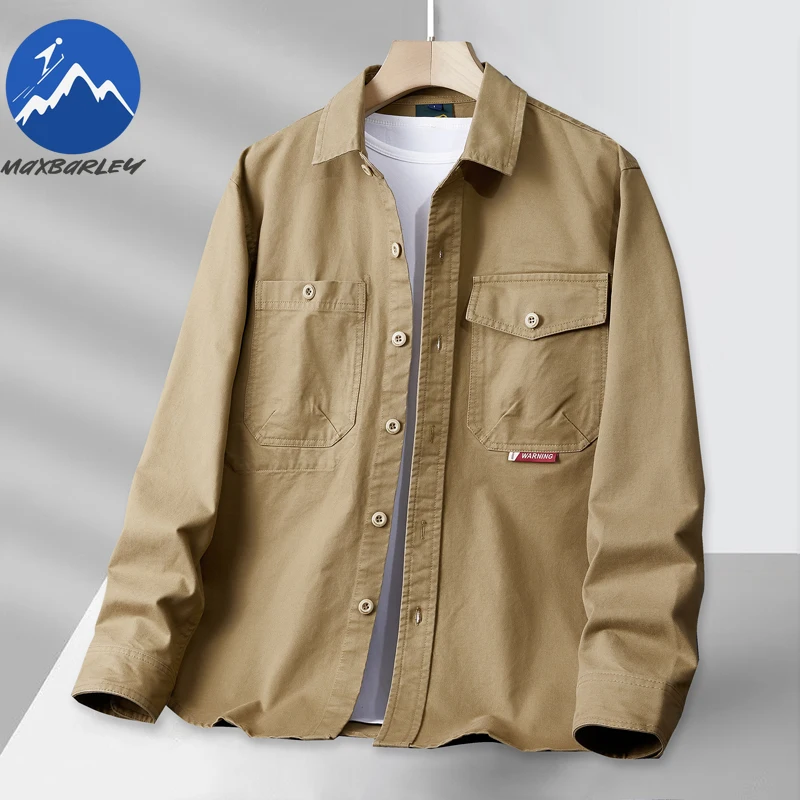 

Винтажная повседневная рубашка Maxbarley, мужские однобортные рабочие рубашки Khachi с длинными рукавами, весна-осень 2026, топ с карманами для кемпинга и рыбалки