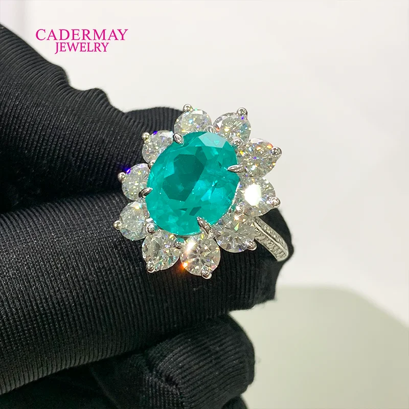 Paraiba Halo Ring 925 Silver 10x12mm Oval Shape Paraiba YAG With Moissanite Wedding Engagement Ring Pave For Women Gift
