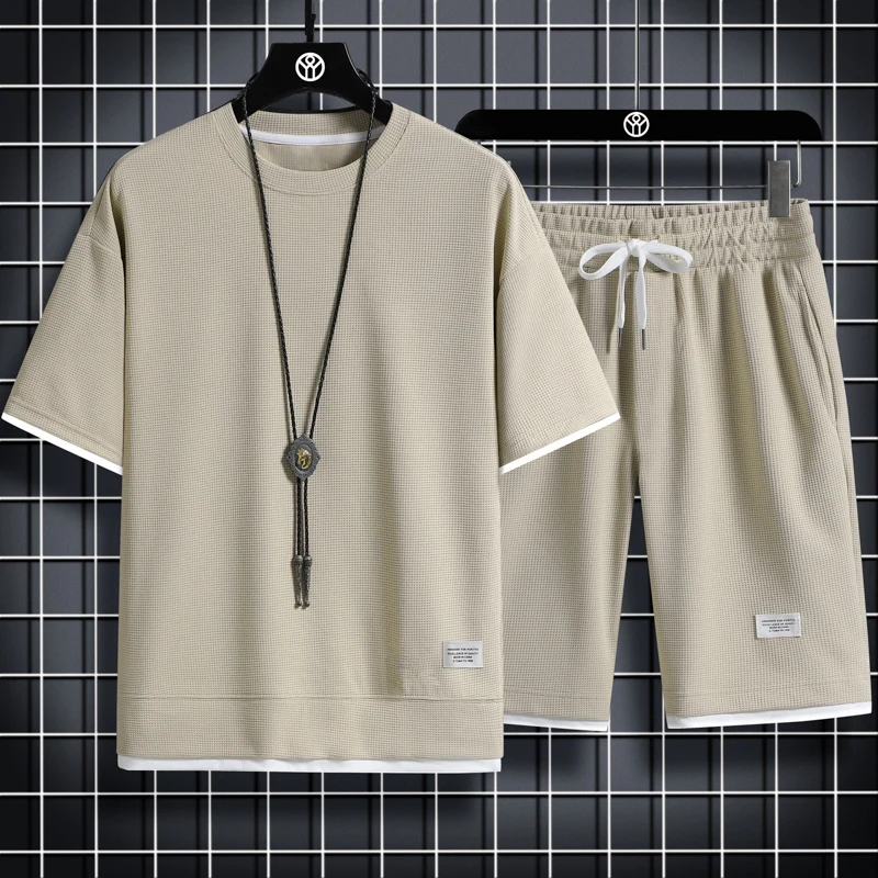 

ort Sve Ice Silk T-irt Men's Casual Set Summer Loose Large Size f Sve Trendy Brand Sportswear for Teenagers