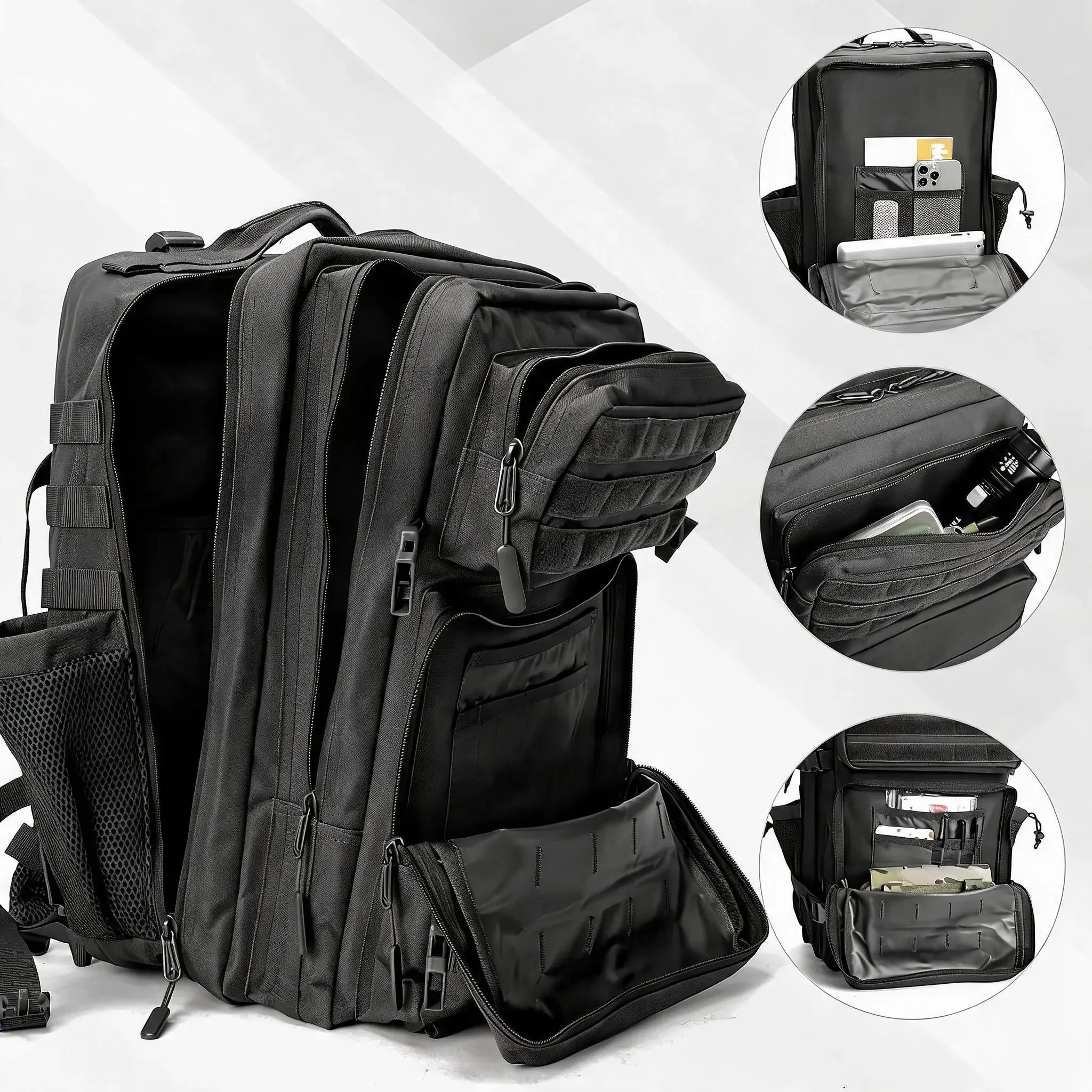 Unisex Outdoor- und Freizeit-Wanderrucksack – Hochkapazitäts-3-Tage-Angriffsrucksack – Geeignet für Fitness und Wandern – 45L (Schwarz)