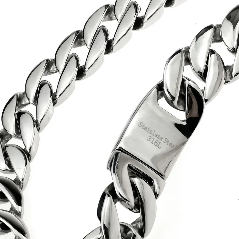 Silver Tone 32mm Width 316L Stainless Steel Polished Curb Solid Heavy Long Chain Jewelry