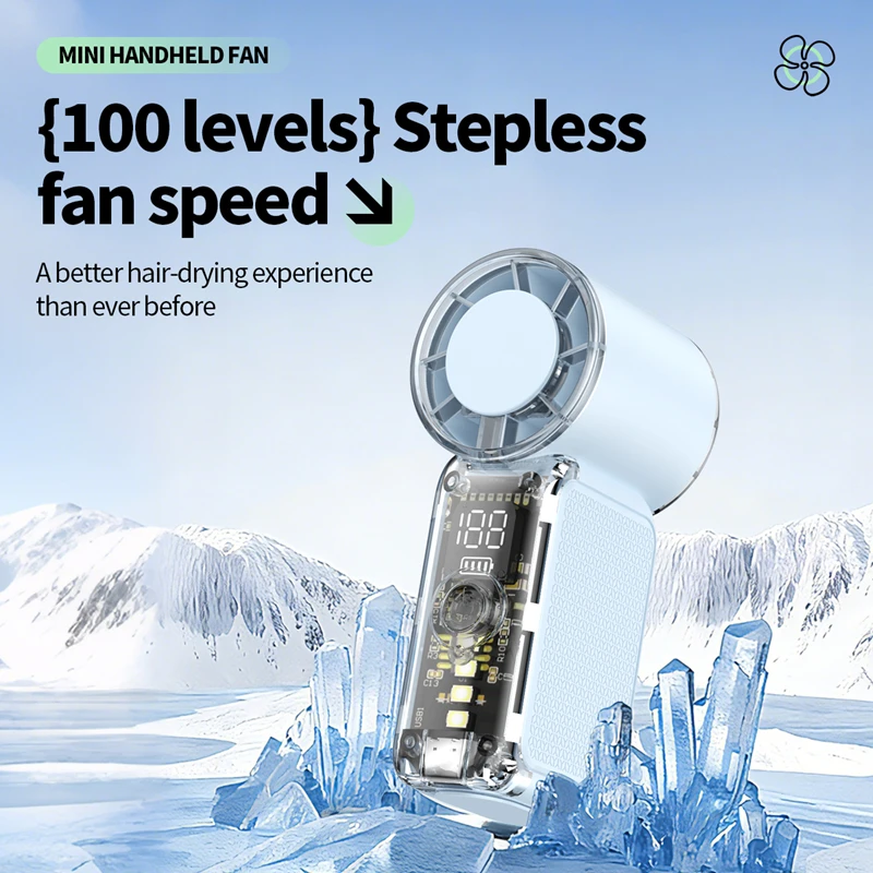 Mini Portable Handheld Fan Personal Pocket-Sized Digital Display Hand Fan USB Rechargeable Outdoor Small Pocket Hand Fan