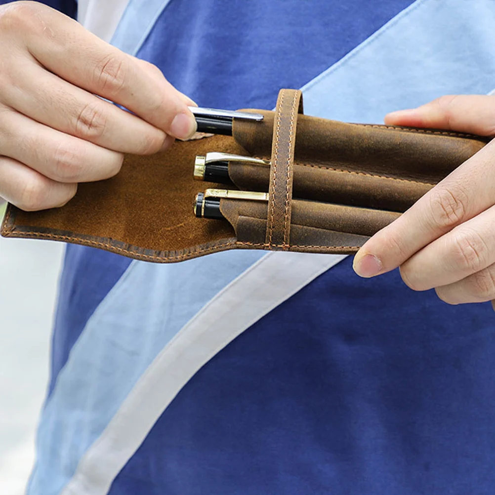 

Bags Pen Sleeve Coffee Brown 3 Pens Storage Pen Sleeve Fountain Ballpoint Pencil Case Lightweight Portable