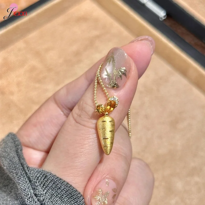 Sterling Silver S925 Necklace for Girl Woman Sweet Parrot Pendant Champagne Zircon Collar Jewelry Graduation Birthday Gift