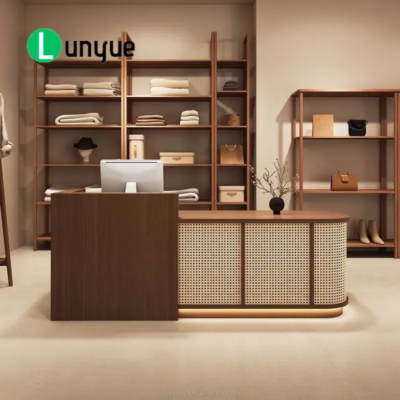 Custom Luxury Wooden Front Stone Modern Reception Desk for Beauty Office Hospital Hotel School Furniture