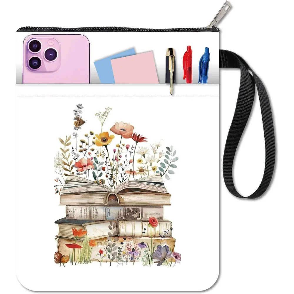 Buchhülle, Buchhülle für Taschenbücher, 27,9 x 21,6 cm, doppelseitiger Bücherstoff, Reißverschluss, Vordertasche, waschbarer Stoffhalter