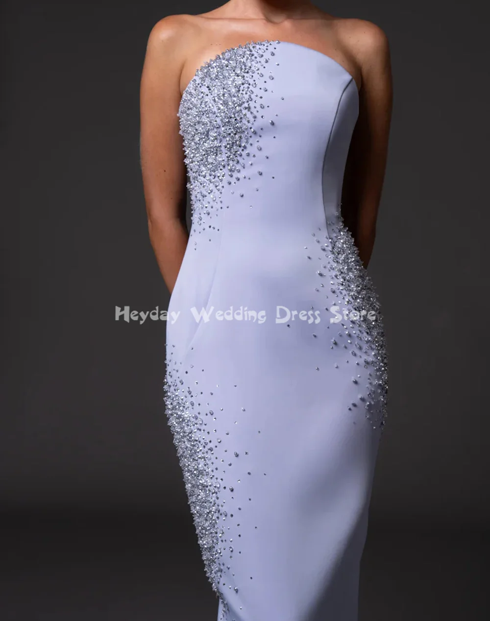 Heyday feminino sem alças crepe frisado reto saudita vestidos de noite com mangas até o chão vestidos formais elegantes 2025