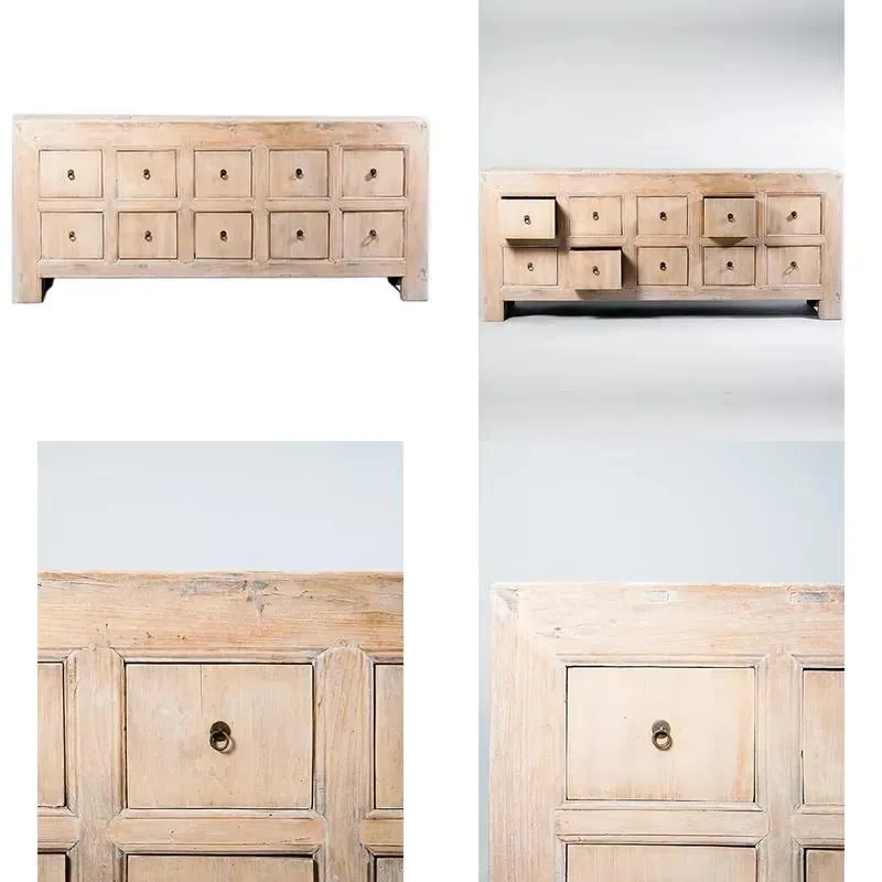 Wholesale Antique Solid Wood Storage Cabinet 10 Drawer White Wash Buffet Sideboard