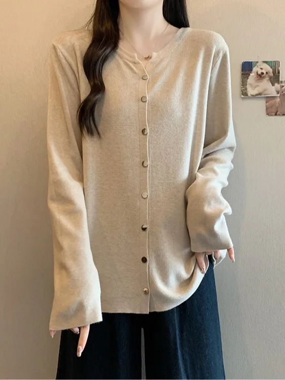 

plus Size Women's Knitwear Spring Loose Fit Semi-Unbuttoned Versatile Slimming Age-Defying Sweater Casual Elegant Style