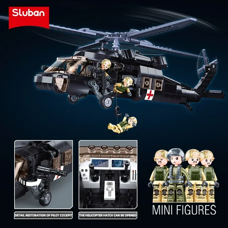 692PCS Military UH-60L Medical Rescue Aircraft Building Blocks Black Hawk Helicopter Model Bricks Kits Kids DIY Toy Holiday Gift