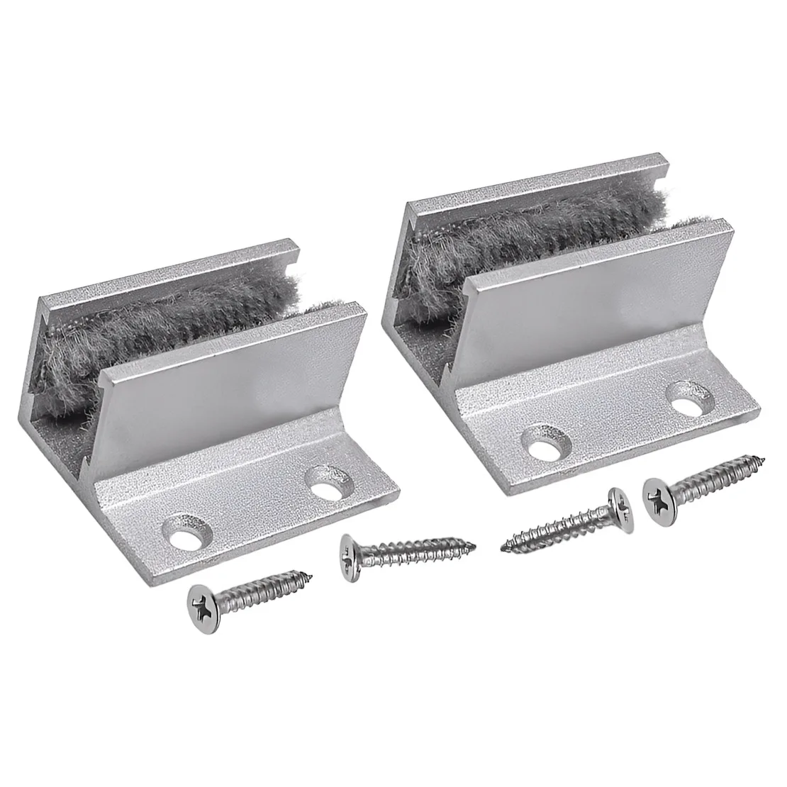 2Pcs Short Style Bathroom Sliding Glass Door Guide Floor Mount Rail with Screw Hardware Kit Silver