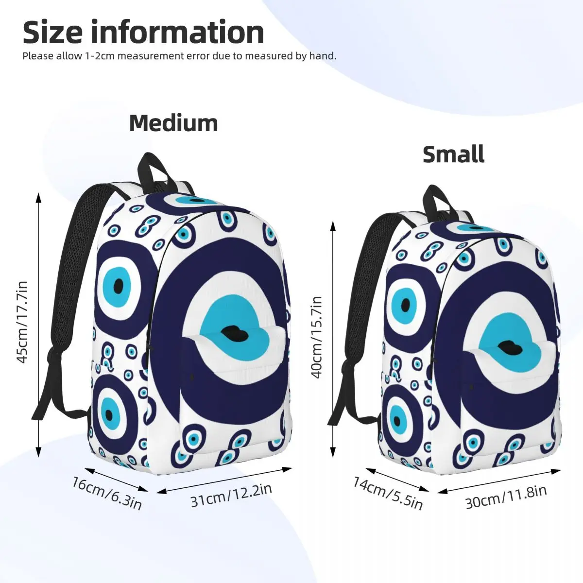 กระเป๋าเป้ผ้าแคนวาสลายตาปีศาจสีน้ำเงินกรมท่าและสีฟ้าอมเขียว สำหรับผู้หญิงและผู้ชาย เหมาะสำหรับใส่หนังสือเรียน ไปโรงเรียน มหาวิทยาลัย  กระเป๋าสไตล์โบฮีเมียน