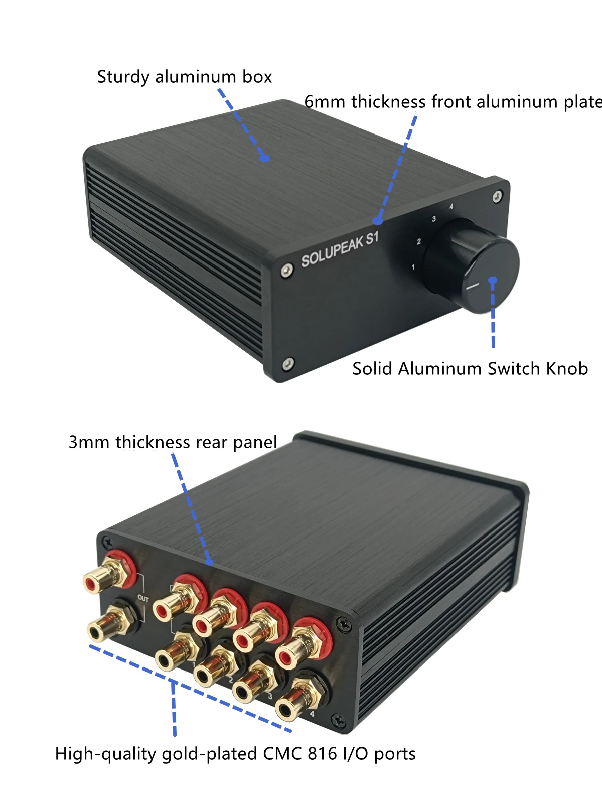 SOLUPEAK 4 zu 1 Audio RCA signal selector box 4 kanäle Eingang Quelle schalter box Passive switcher Sound qualität Verlustfreie s1-bla