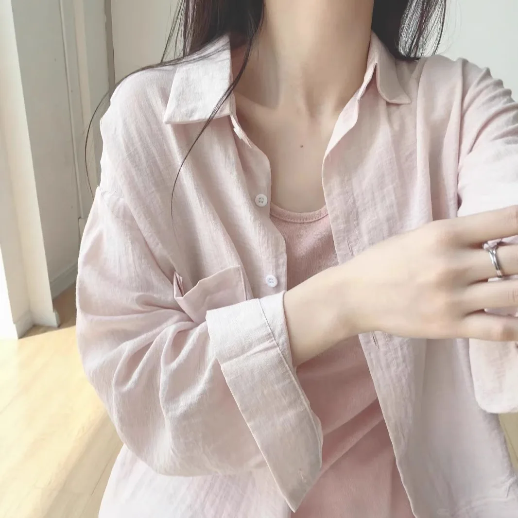 High-Quality Cotton-Linen Long-Sleeve Shirt For Women, Spring/Summer, Unique Design, Casual Style, Loose-Fitting Sun Protection