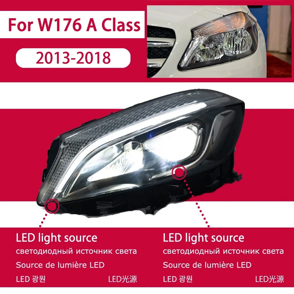 Voor Auto Benz W176 Hoofd Lamp 2013-2018 Auto Accessoire Mistlampen Dagrijverlichting DRL H7 LED Bi xenon Lampen A180 A200 Koplampen