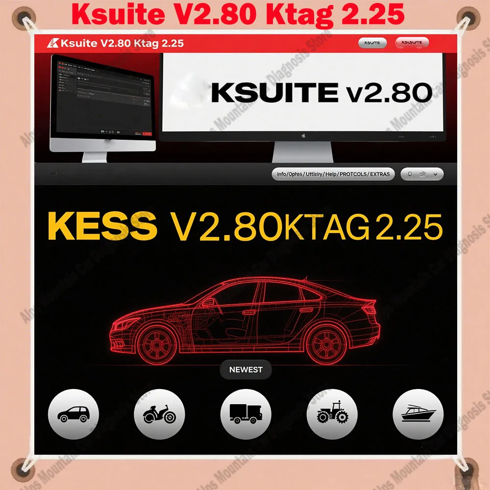 

Ksuite 2.80 Car Software Latest for Kess V5.017 ECU Master Ktag 2.25 ECU Tool Compatible with Kess ECU Programmer Chip Tuning