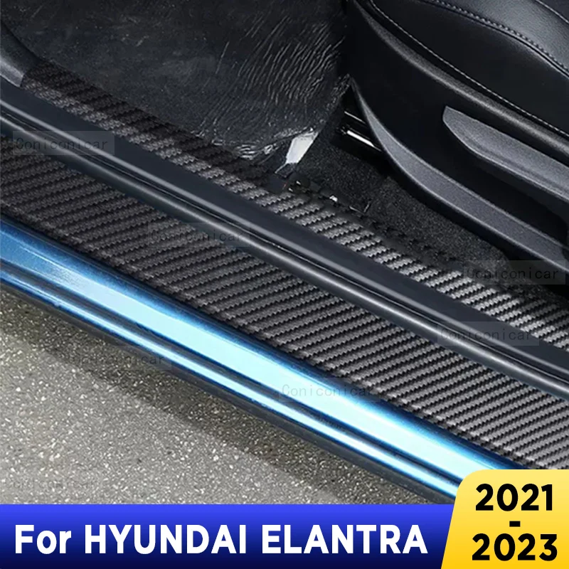 

For HYUNDAI ELANTRA Nline 2022 2023 2021 Auto Door Sill Pedal Carbon Fibre Texture Accessories Leather Styling Car Sticker TrimF