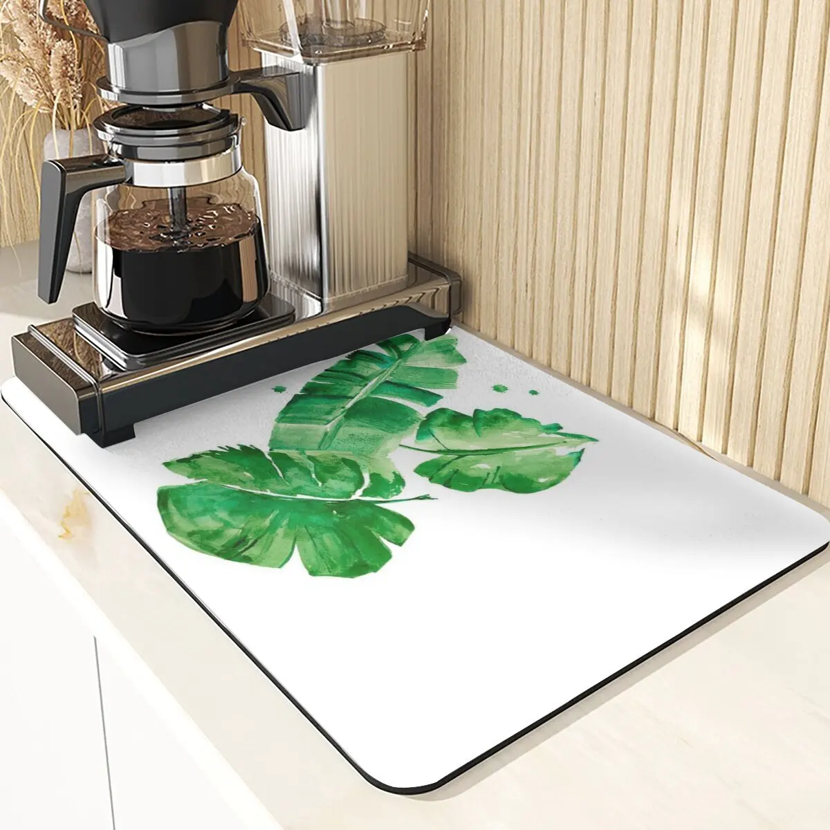 Plant Style Placemats Under Table Plates Coaster Leaves Printing Absorbent Silicone Dish Mat Neat Table Drying Mat For Kitchen