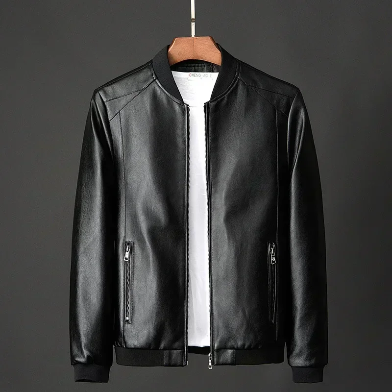 

Autumn New Men Leather Coat Korean Fashion Leather Sheepskin Men Leather Jacket Trend Casual Fit Slim Baseball Clothes