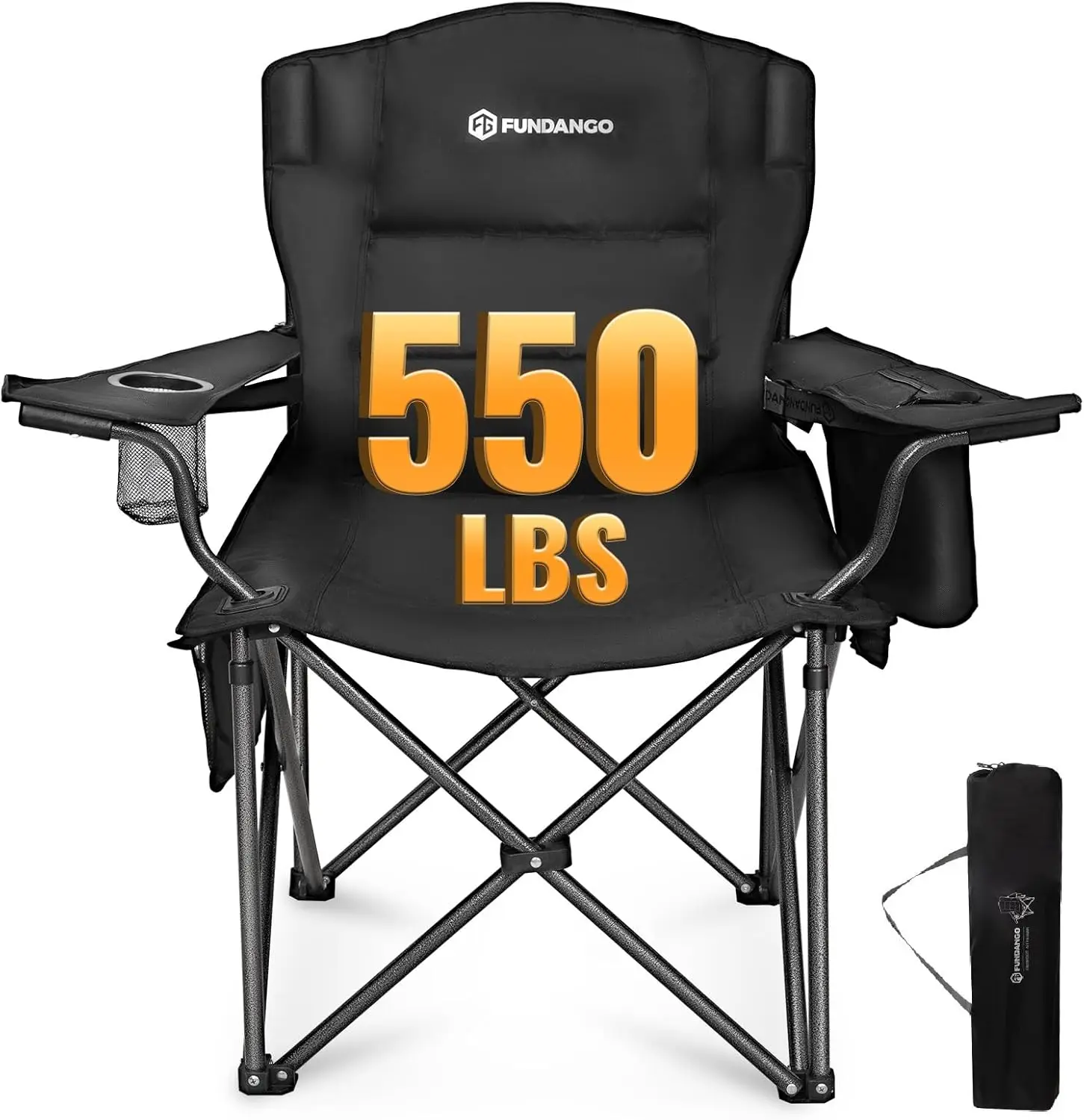 

Oversized Camping Chair for Adults, Heavy Duty Foldable with Padded Seat, Lumbar Support, Cooler & Cup Holder