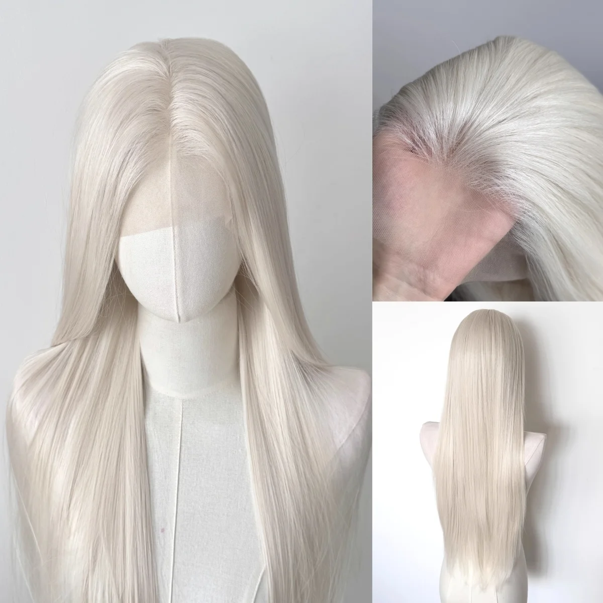 Ashely Platinblonde Perücke 26 Zoll 13x4 Lace Front Perücke Lange Gerade Synthetische Spitzenperücken Hochtemperaturfaser für Cosplay