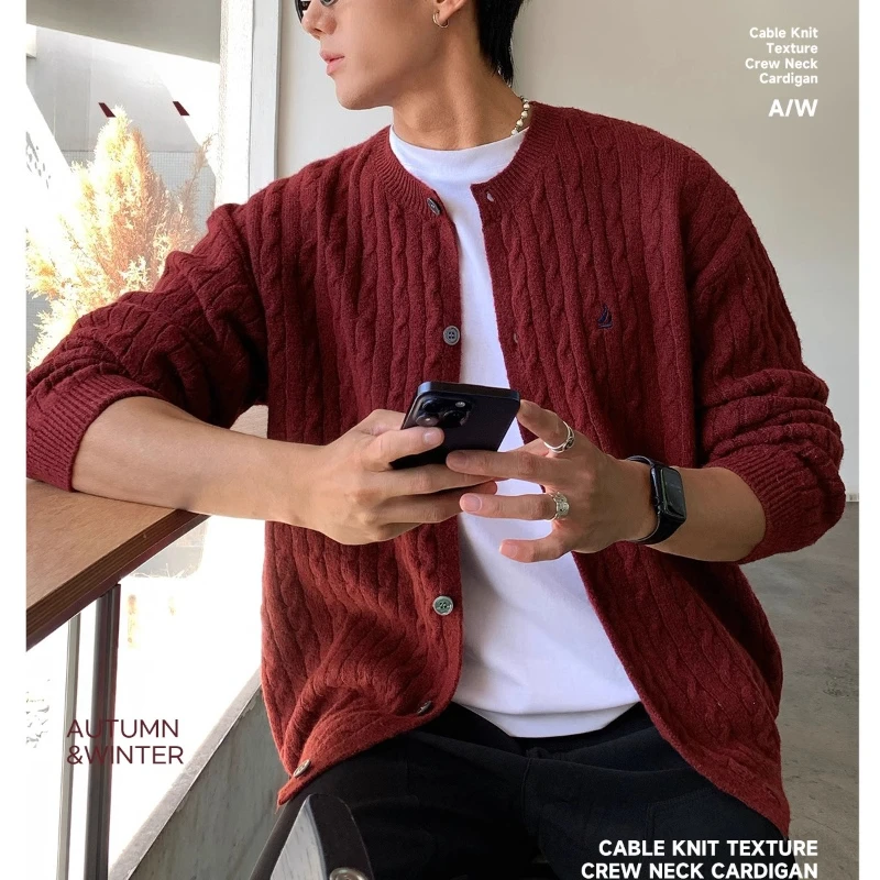 

Old Money Style Cardigan Men's, Vintage Cable Knit Color Block, Autumn Winter Embroidery Design, 4 Colors M-XXL​