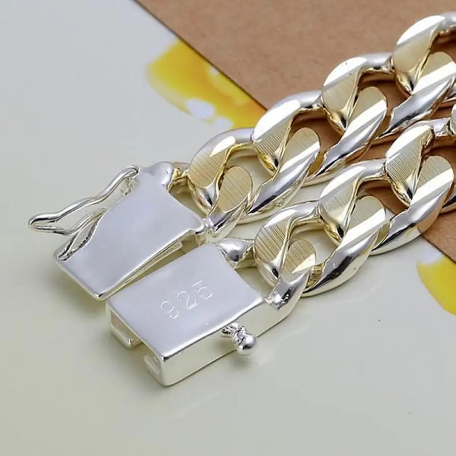 925 Sterling Silver Solid 8/10mm chain Bracelet men women Chain noble wedding Jewelry fashion charms party birthday gift image 3