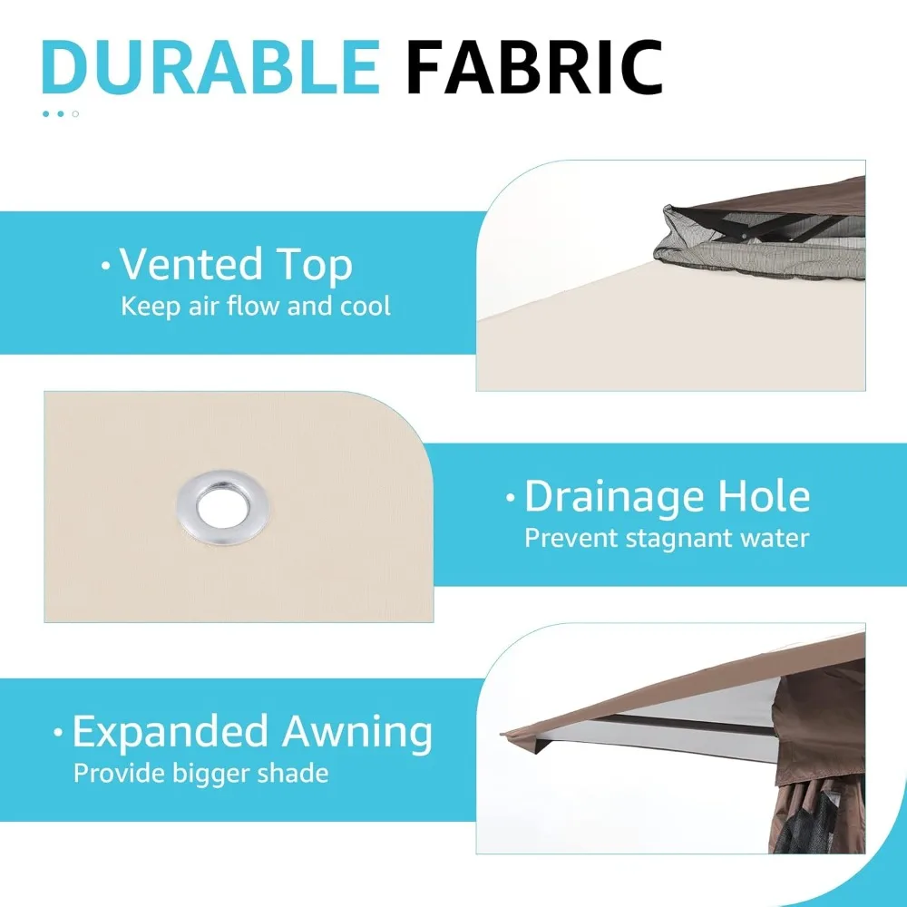 

13’x13’ Pop Up Gazebo, Outdoor Canopy Tent Shade with Metal Frame Mosquito Netting, Customized