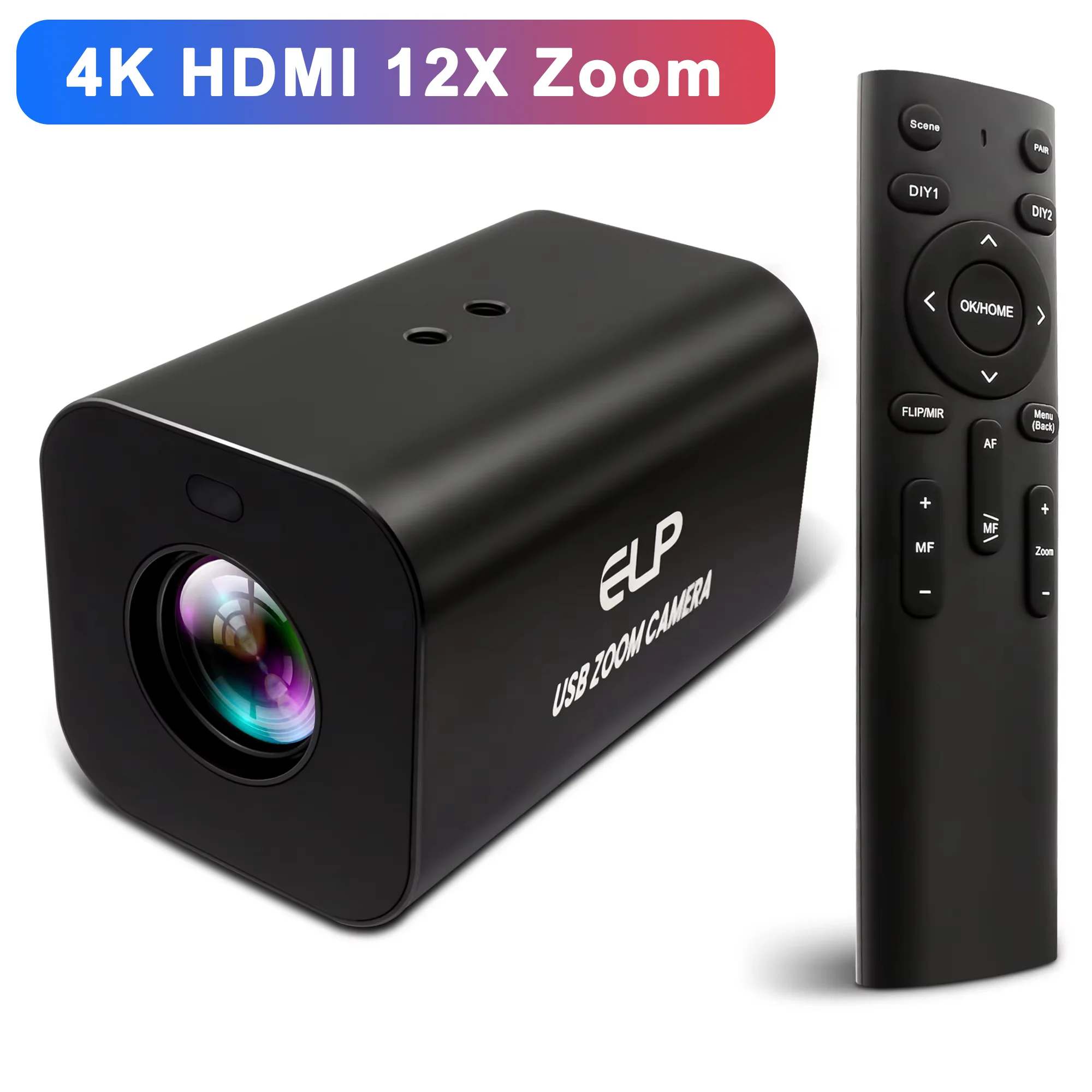 

ELP 4K HDMI 12-кратный зум USB-камера 1080P 60 кадров в секунду H.265 H.264 с автофокусом и инфракрасным пультом дистанционного управления 2,4G Веб-камера для прямой трансляции видео