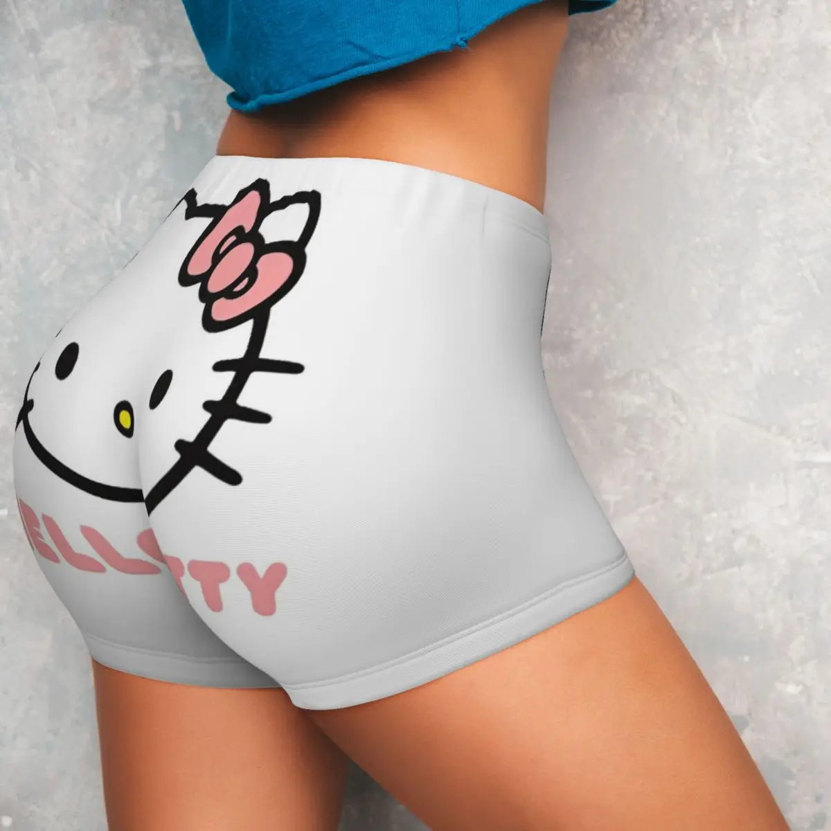 Cute Hello Kitty Logo Yoga Tight Shorts Women's Volleyball Biker Fitness Workout Gym Pants