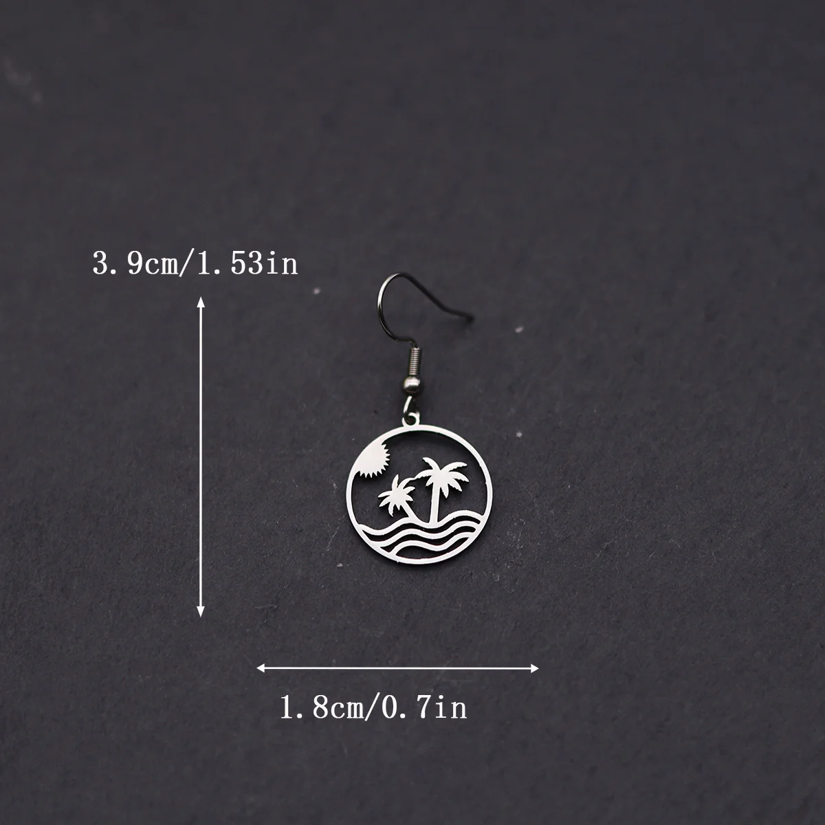 Kinitial Coconut Tree Palm Wave Sunset Pendant Drop Earrings Women Stainless Steel Dangle Earring Tropical Vacation Jewelry