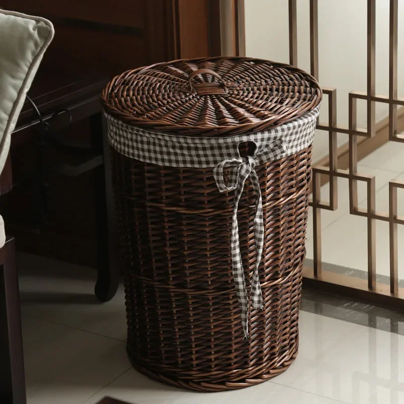 Rattan Storage Basket Hamper Dirty Clothes Basket with Lid Good Willow Basket for Debris Storage Elegant Design