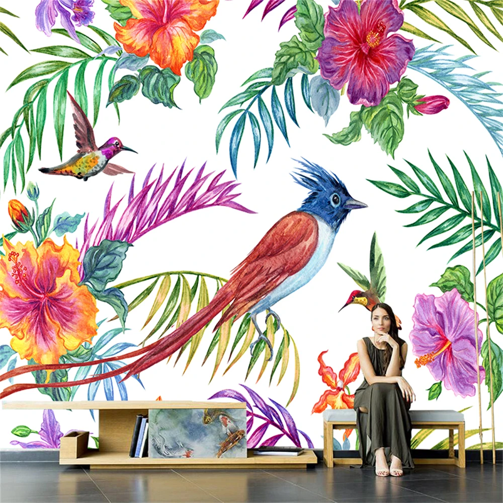 custom Southeast Asia Nordic green plant bedroom wallpaper flower bird wallpapers for living room mural dining room wall sticker