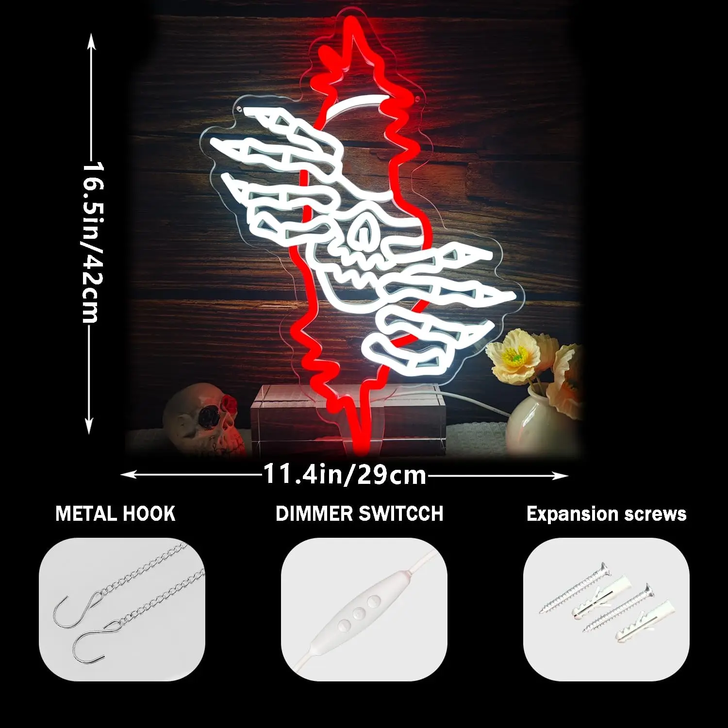 Skeletschedel Neon Sign Dimbaar USB-aangedreven wanddecoratie, perfect voor thuisbar, Halloween-cadeau, gotische slaapkamer- en feestsfeer