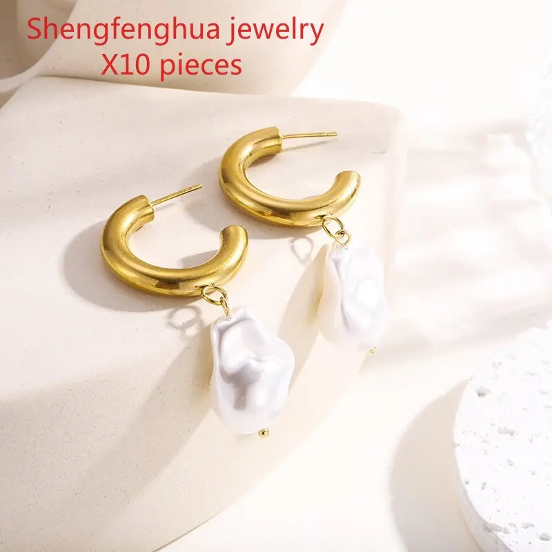 

Free shipping 10pcs Free shipping new Baroque irregular pearl long pendant niche temperament retro C-shaped earrings