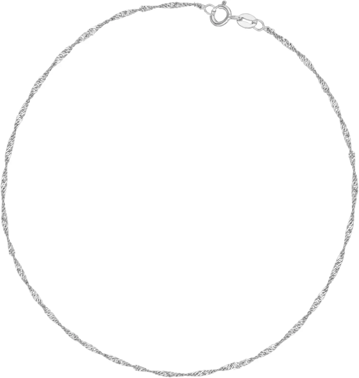 

14k White Gold Sparkle Singapore Chain Anklet Bracelet 10 Inches 1.5 Mm