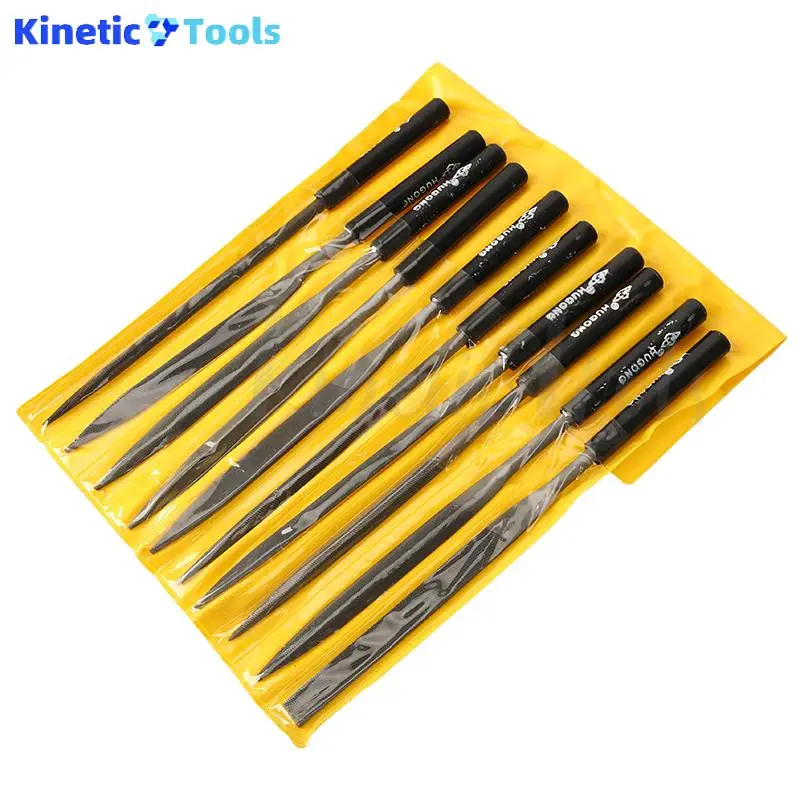 10 قطع من مجموعة الملفات الصغيرة المختلطة مقبض بلاستيكي تشكيل مثلث تلميع ملف فولاذي معدني ملف مسطح مجموعة أدوات يدوية #4