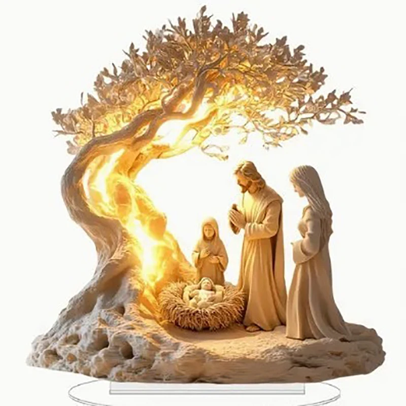 Adorno de escena de Natividad, decoración transparente de nacimiento de Jesús, accesorio de mesa de Natividad, centro de mesa de Navidad acrílico brillante para chimenea