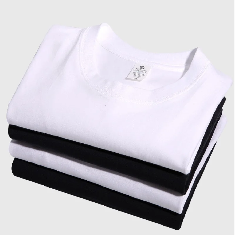 012363 Summer Top Short Sleeve Cotton Top Adult Unisex Men's Black Top Men's White Shirt  210g Cotton T-Shirt