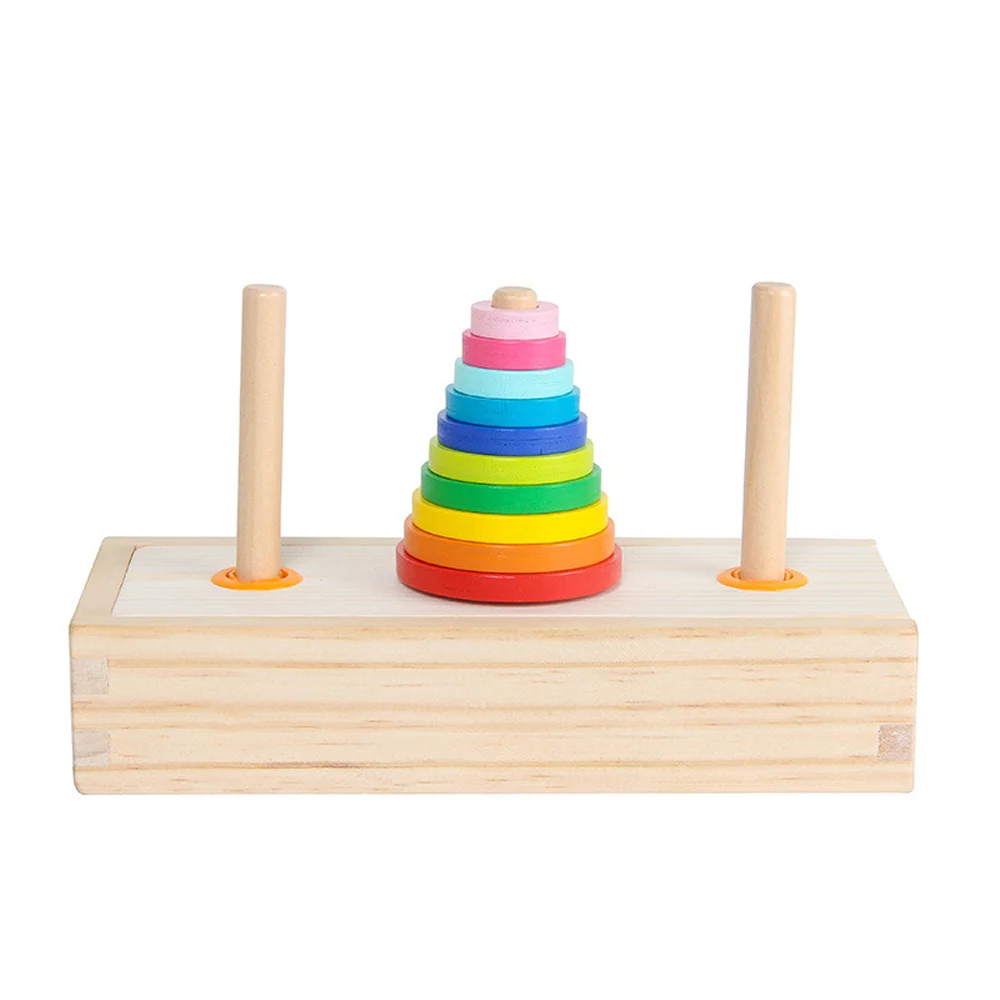 

Table Game 10 Rings Wooden Puzzle Stack Tower Rainbow Colors Classic Logic Puzzle with Storage Box Educational Color Cognition