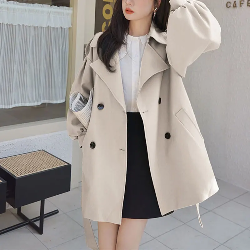 Women's Autumn Korean Fashion Office Lady Simplicity Windbreaker Coat Women Clothes Temperament Solid Color Long Sleeve Tops