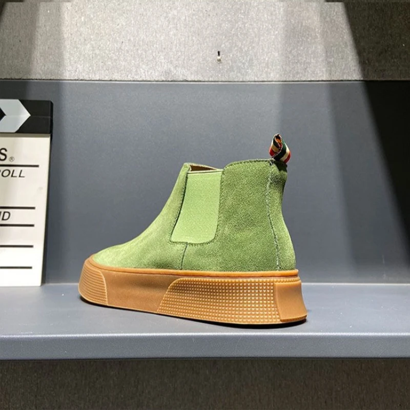 2026 Autumn Winter Men Chelsea Boots Slip on PU Leather High Top Ankle Boots Korean Fashion Trendy Casual Sneakers Streetwear